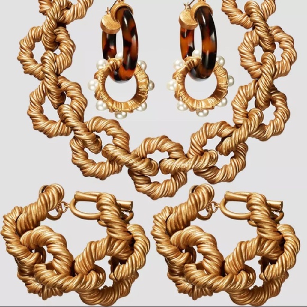 Zara Chunky Tortoise Pearl Antique Gold Hoops